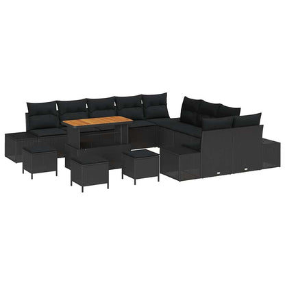 Gartensofa-set mit Kissen 14 pcs Schwarz Poly Rattan