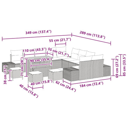 vidaXL Gartensofa-set mit Kissen 14 pcs Schwarz Poly Rattan