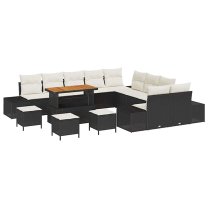 Gartensofa-set mit Kissen 14 pcs Schwarz Poly Rattan