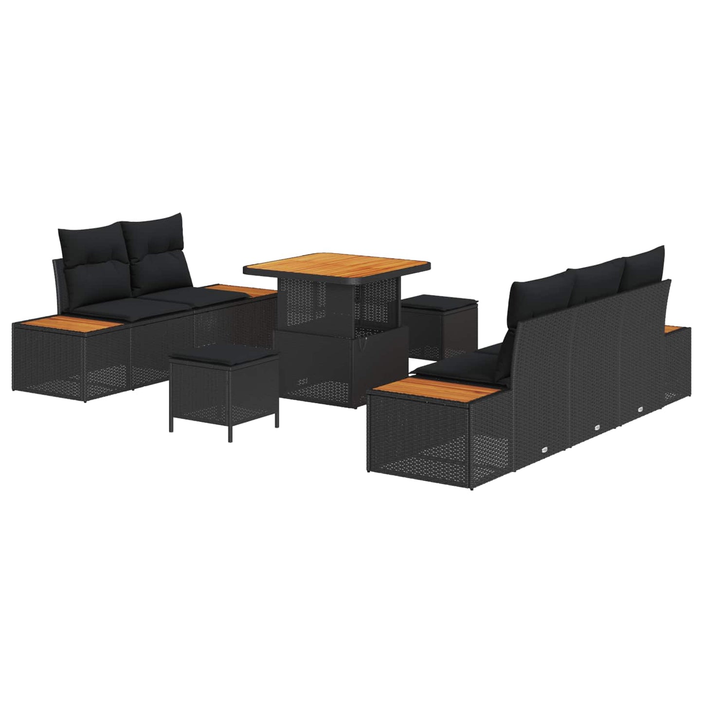 vidaXL Garten-Sofa-Set mit Kissen mit Speicher 8 pcs Schwarz