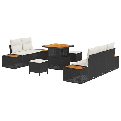 vidaXL Garten-Sofa-Set mit Kissen mit Speicher 8 pcs Schwarz und Creme