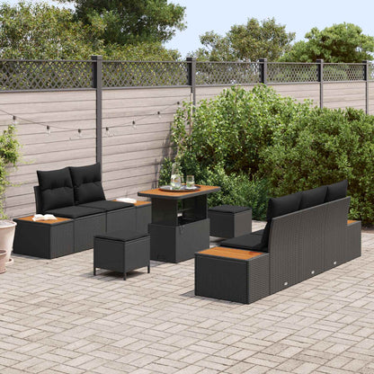 Garten-Sofa-Set mit Kissen mit Speicher 8 pcs Schwarz