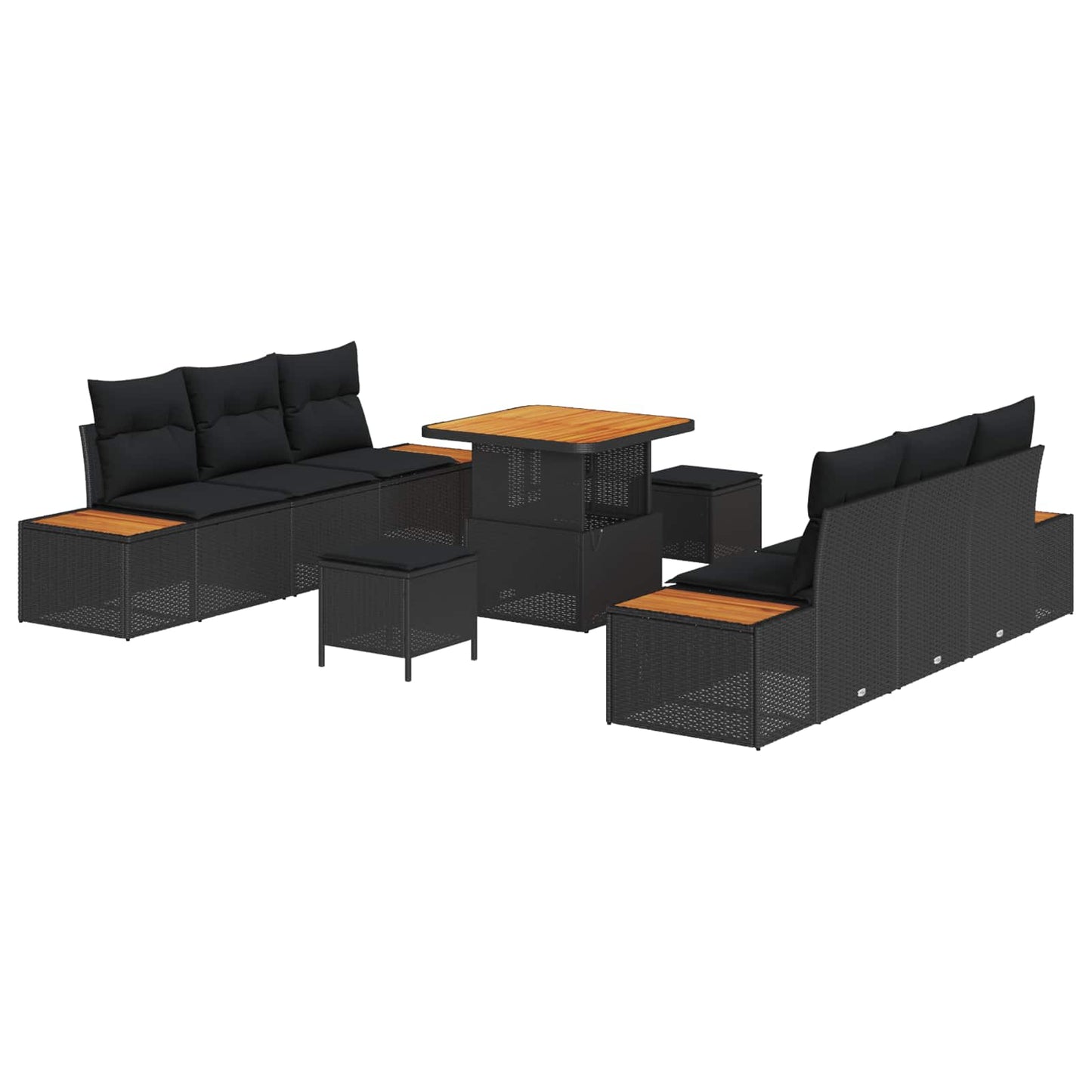 Gartensofa-set mit Kissen 9 pcs Schwarz Poly Rattan