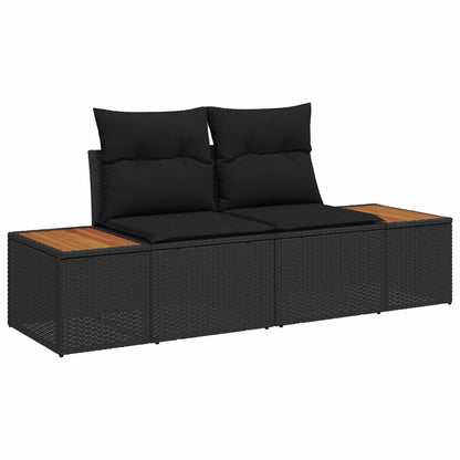 Gartensofa-set mit Kissen 9 pcs Schwarz Poly Rattan