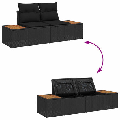 Gartensofa-set mit Kissen 9 pcs Schwarz Poly Rattan