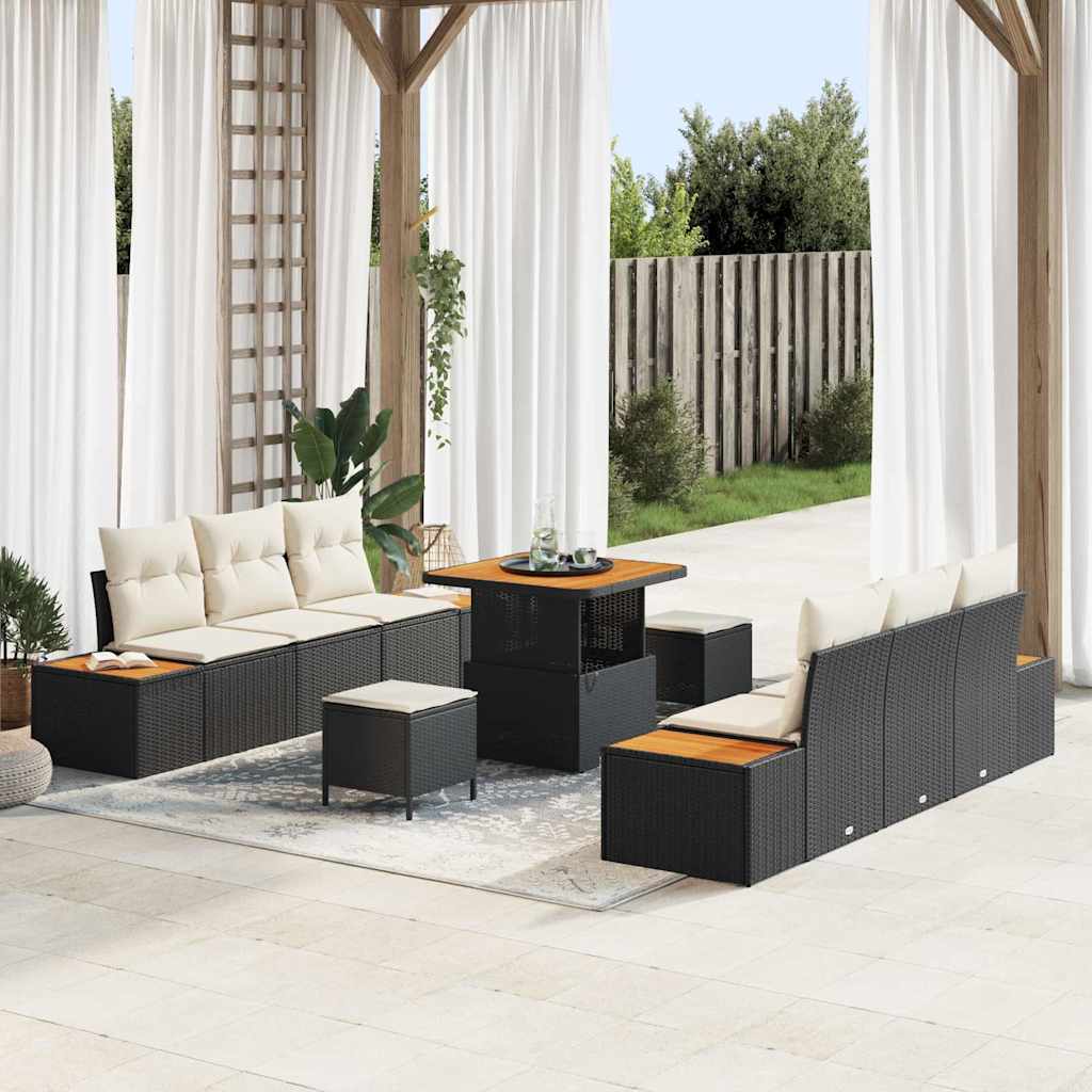 vidaXL Ensemble de canapés de jardin avec coussins 9 pcs Résine tressée Noir