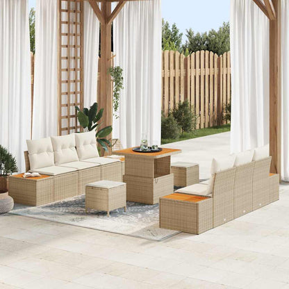 vidaXL Salon de jardin avec coussins et espace de rangement 9 pcs Beige Résine tressée