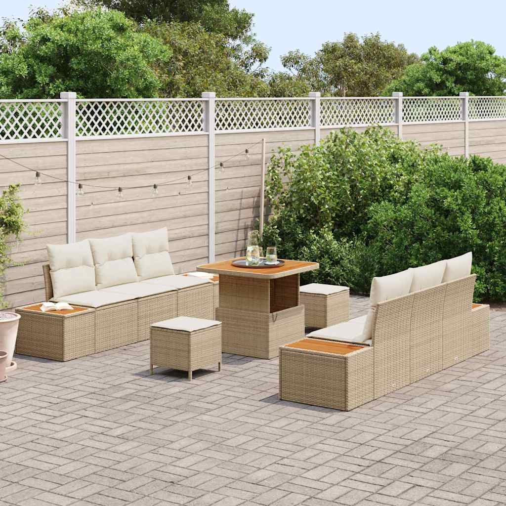 vidaXL Salon de jardin avec coussins et espace de rangement 9 pcs Beige Résine tressée