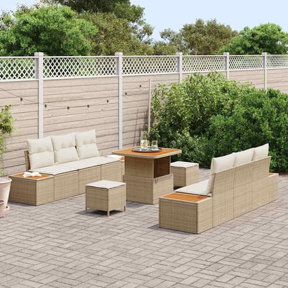vidaXL Salon de jardin avec coussins et espace de rangement 9 pcs Beige Résine tressée
