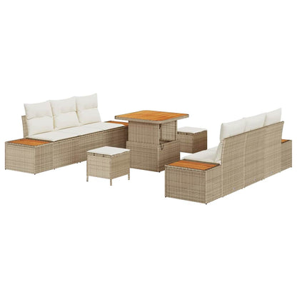 vidaXL Salon de jardin avec coussins et espace de rangement 9 pcs Beige Résine tressée