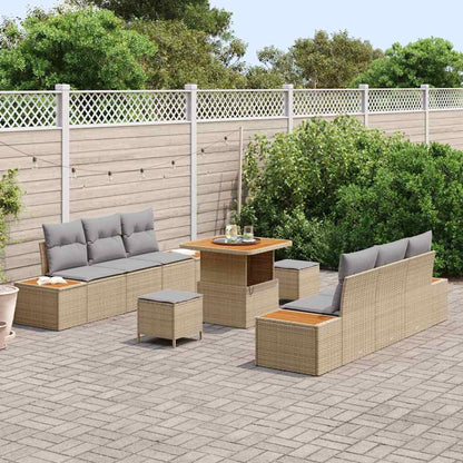Gartensofa-set mit Kissen mit Speicher 9 pcs Beige Poly Rattan
