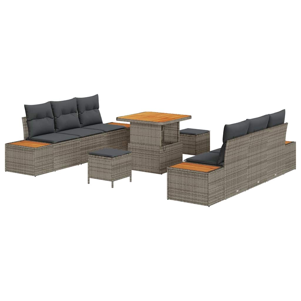 vidaXL Gartensofa-set mit Kissen mit Speicher 9 pcs Grau Poly Rattan