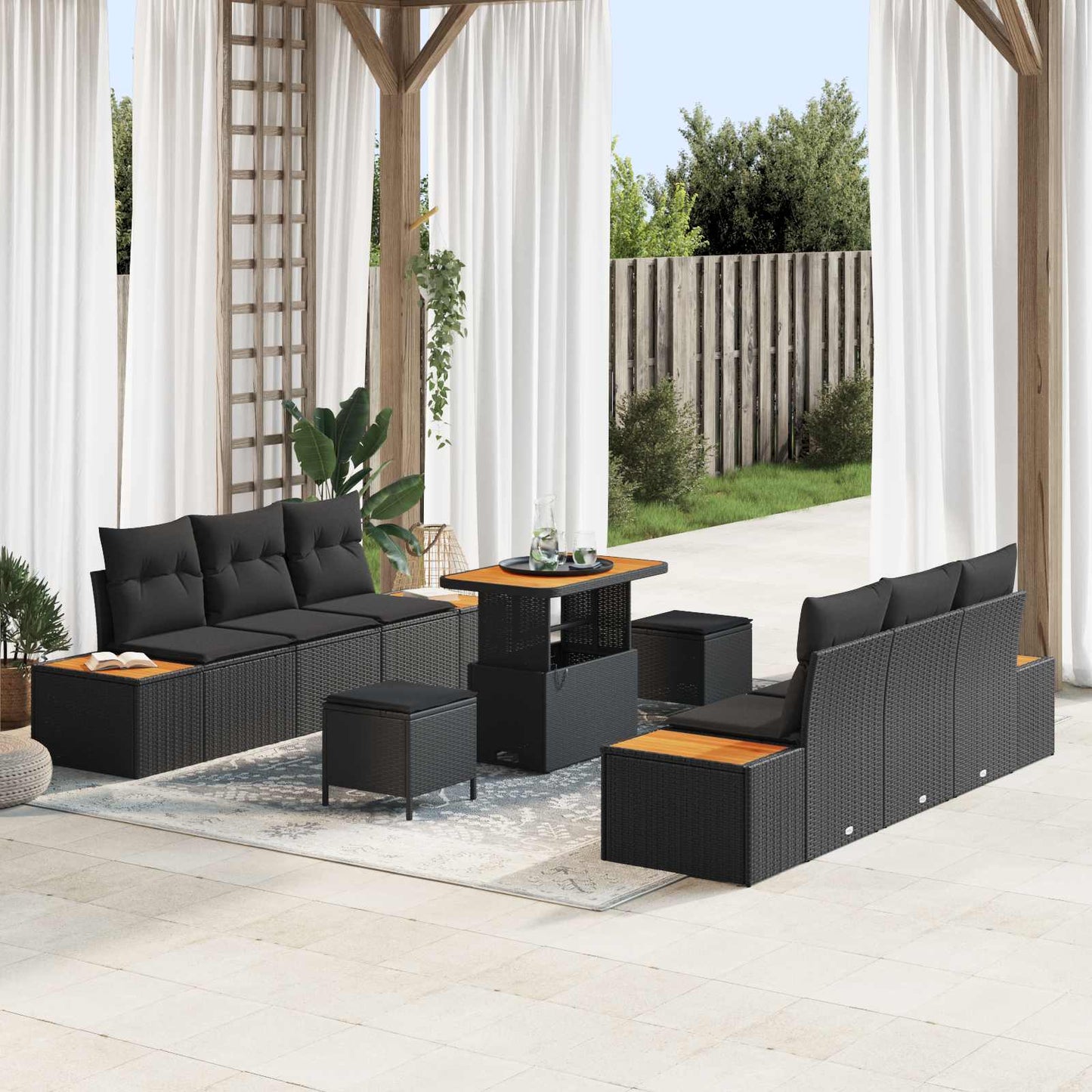vidaXL Ensemble de canapés de jardin avec coussins 9 pcs Résine tressée Noir
