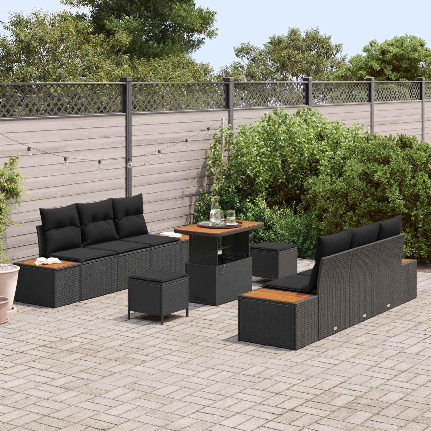 vidaXL Ensemble de canapés de jardin avec coussins 9 pcs Résine tressée Noir