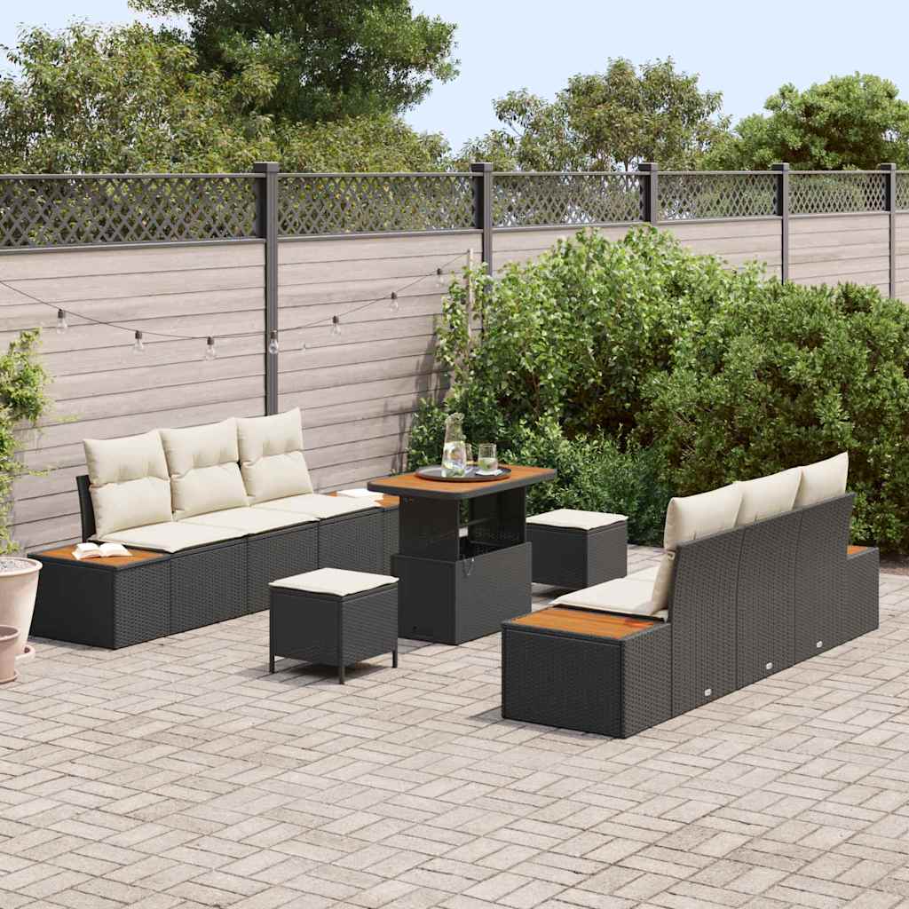 vidaXL Gartensofa-set mit Kissen 9 pcs Schwarz Poly Rattan