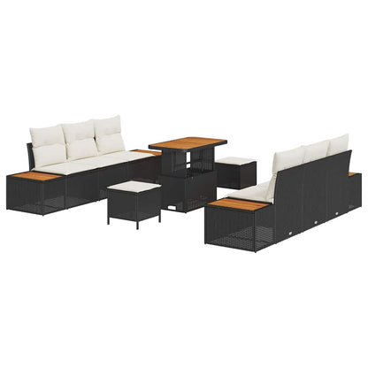 vidaXL Gartensofa-set mit Kissen 9 pcs Schwarz Poly Rattan