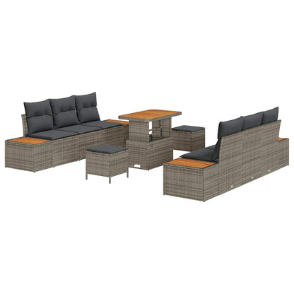 vidaXL Gartensofa-set mit Kissen mit Speicher 9 pcs Grau Poly Rattan