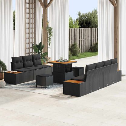 Gartensofa-set mit Kissen 10 pcs Schwarz Poly Rattan