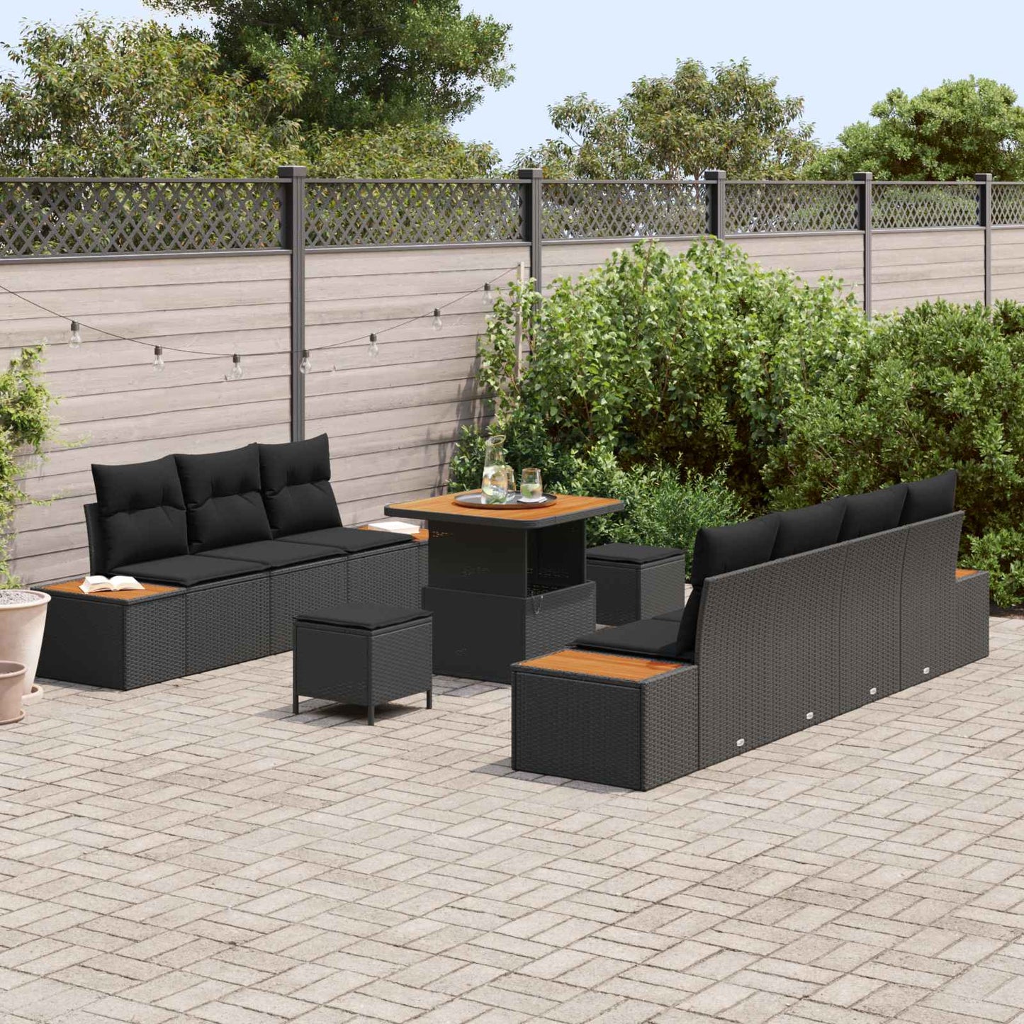 Gartensofa-set mit Kissen 10 pcs Schwarz Poly Rattan