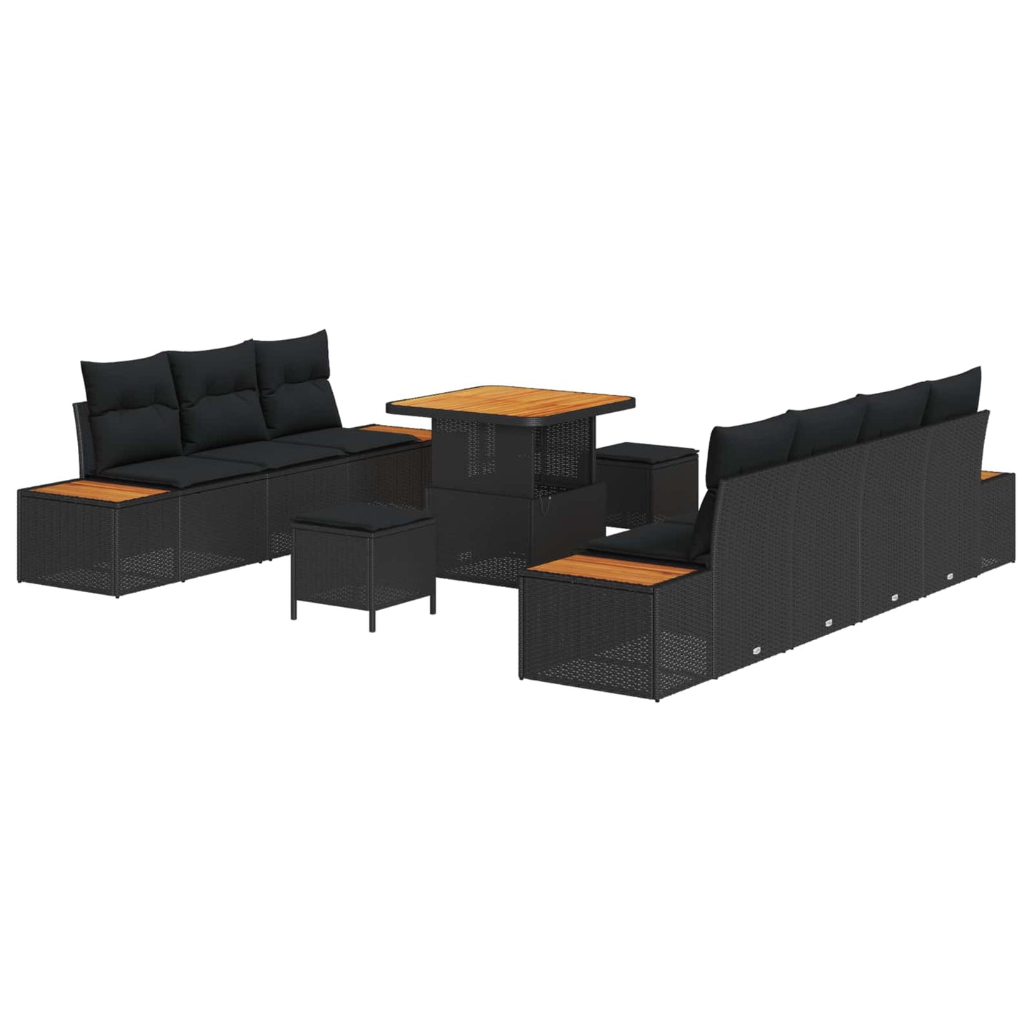 Gartensofa-set mit Kissen 10 pcs Schwarz Poly Rattan