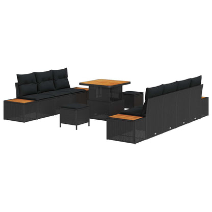 Gartensofa-set mit Kissen 10 pcs Schwarz Poly Rattan