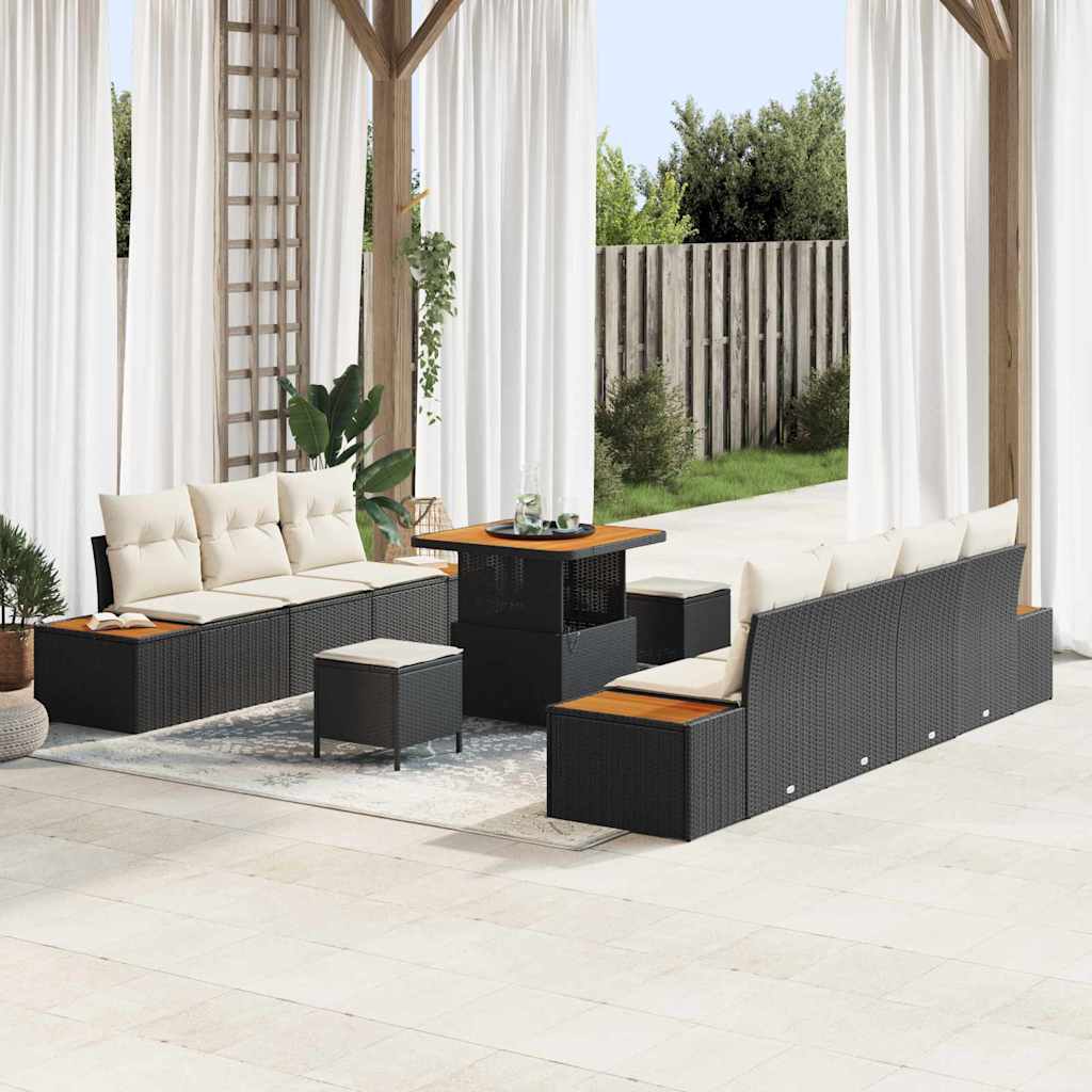 Gartensofa-set mit Kissen 10 pcs Schwarz Poly Rattan