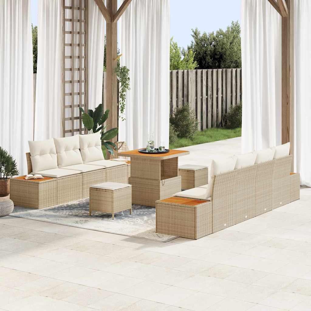 Gartensofa-set mit Kissen mit Speicher 10 pcs Beige Poly Rattan