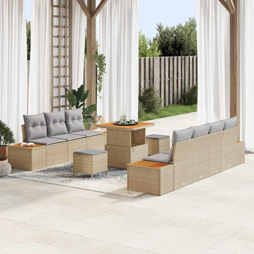 vidaXL Salon de jardin avec coussins et espace de rangement 10 pcs Résine tressée Beige