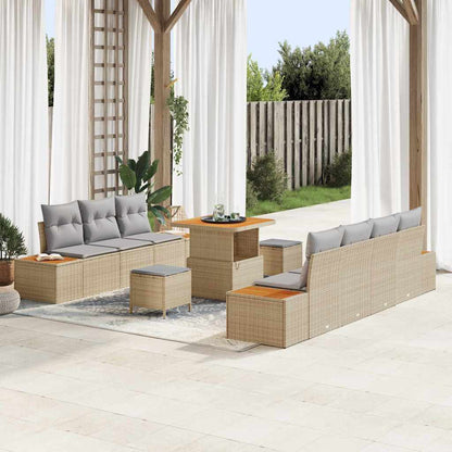 vidaXL Salon de jardin avec coussins et espace de rangement 10 pcs Résine tressée Beige