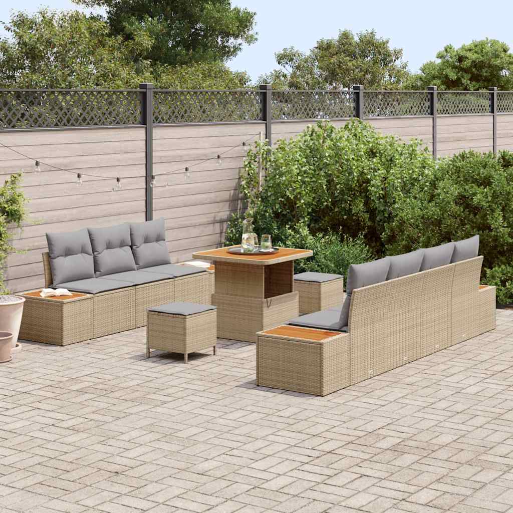 vidaXL Salon de jardin avec coussins et espace de rangement 10 pcs Résine tressée Beige