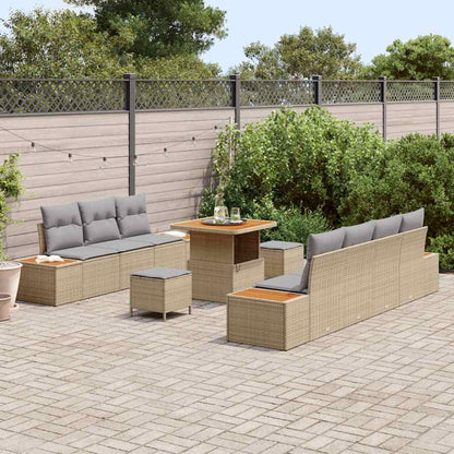 vidaXL Salon de jardin avec coussins et espace de rangement 10 pcs Résine tressée Beige