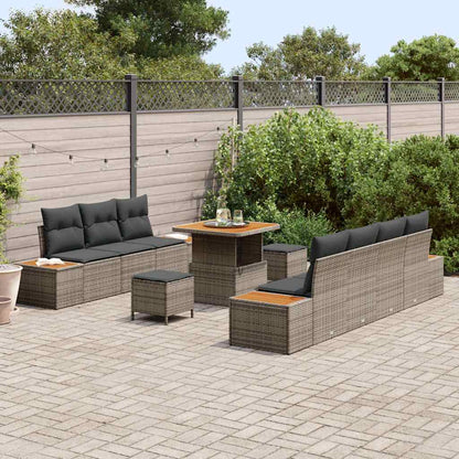 Gartensofa-set mit Kissen mit Speicher 10 pcs Grau Poly Rattan