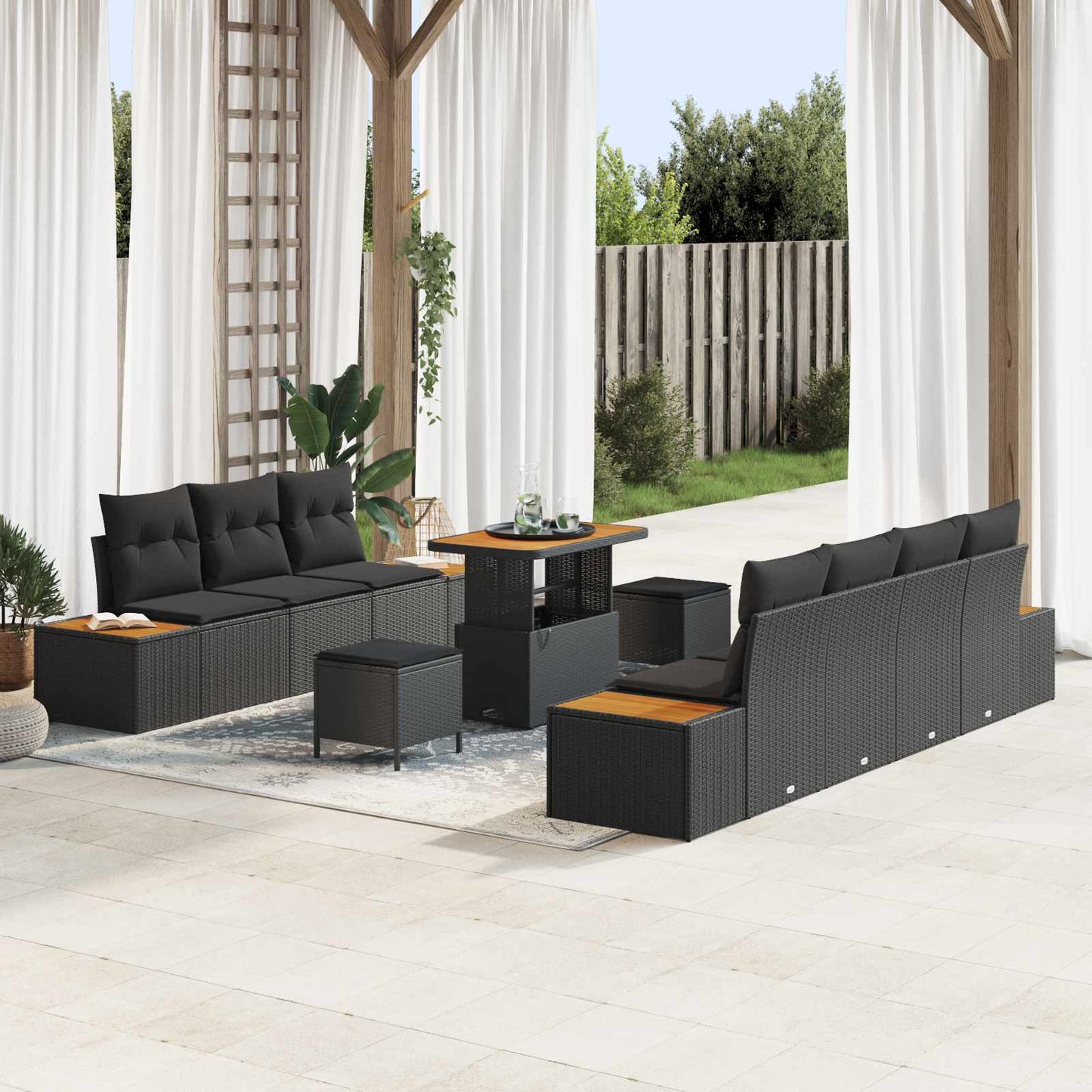 Gartensofa-set mit Kissen 10 pcs Schwarz Poly Rattan