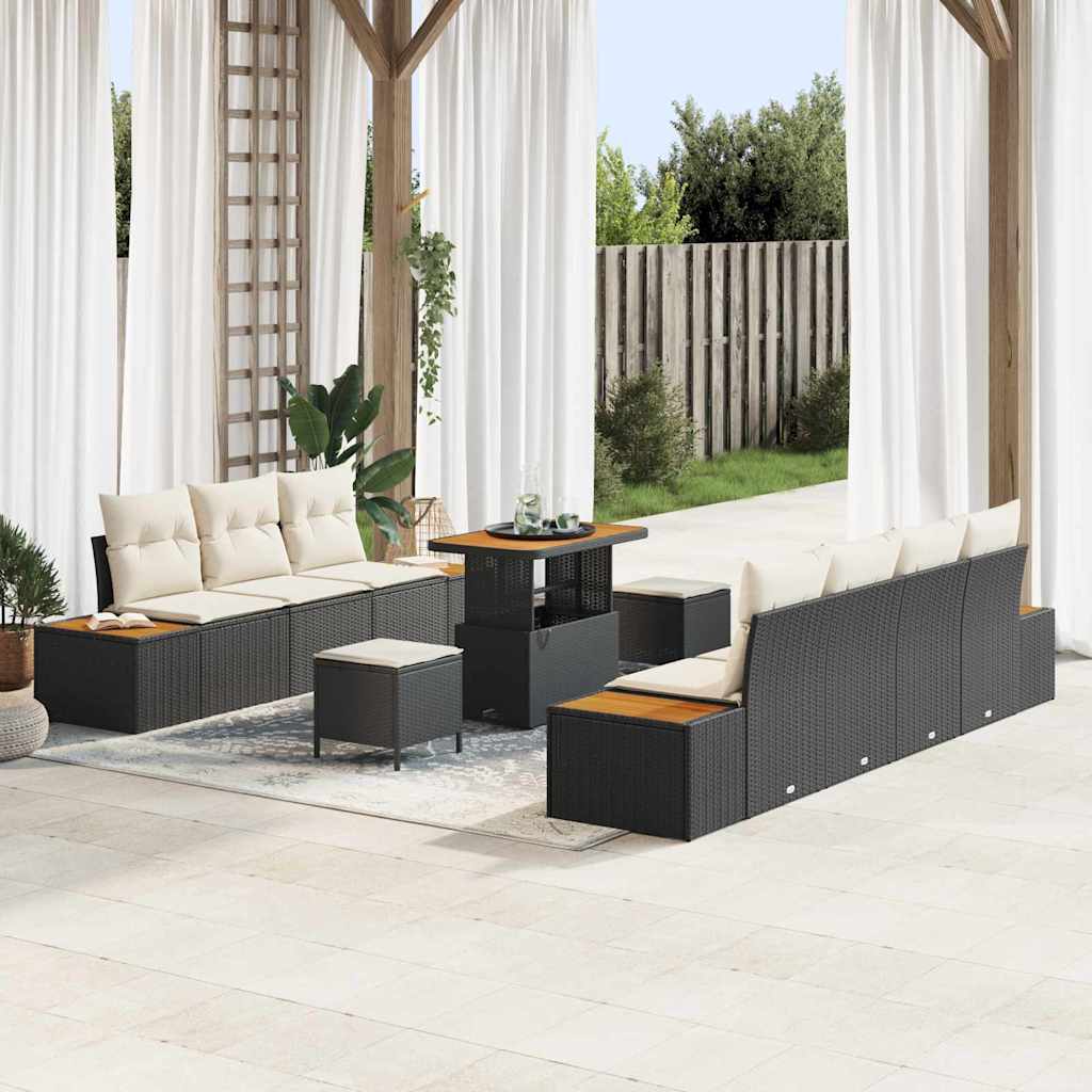 Gartensofa-set mit Kissen 10 pcs Schwarz Poly Rattan
