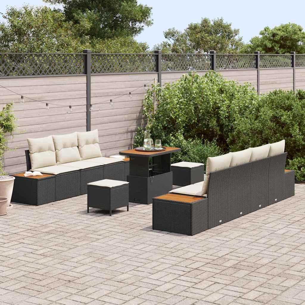 Gartensofa-set mit Kissen 10 pcs Schwarz Poly Rattan
