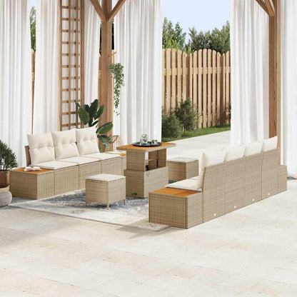 Gartensofa-set mit Kissen mit Speicher 10 pcs Beige Poly Rattan