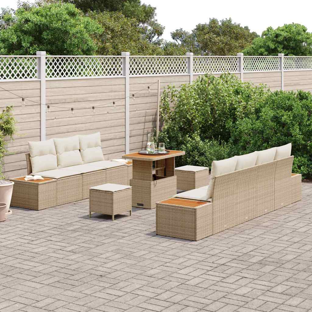Gartensofa-set mit Kissen mit Speicher 10 pcs Beige Poly Rattan