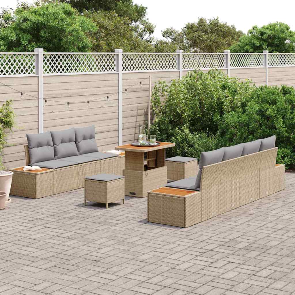 Gartensofa-set mit Kissen mit Speicher 10 pcs Beige Poly Rattan