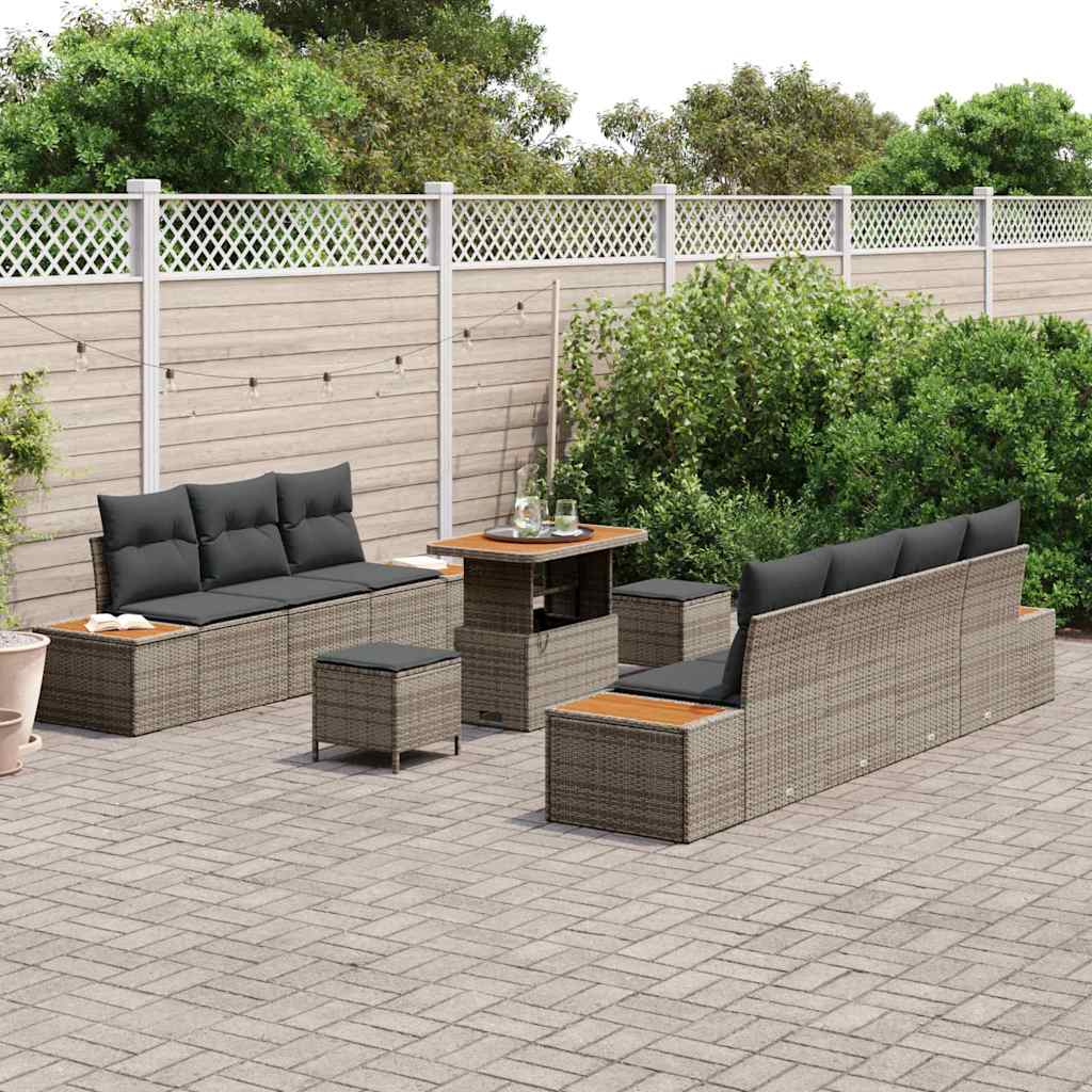 vidaXL Gartensofa-set mit Kissen mit Speicher 10 pcs Grau Poly Rattan