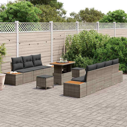 vidaXL Gartensofa-set mit Kissen mit Speicher 10 pcs Grau Poly Rattan