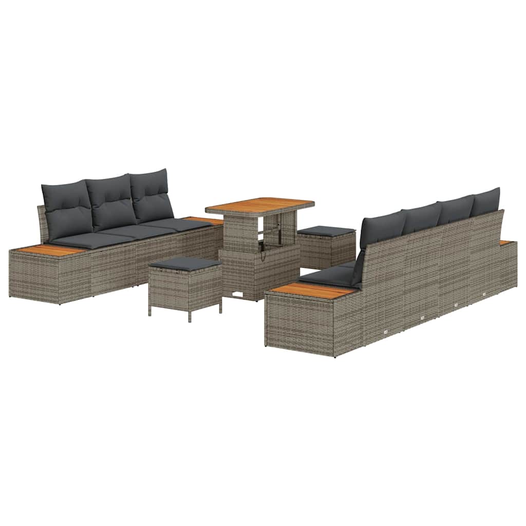 vidaXL Gartensofa-set mit Kissen mit Speicher 10 pcs Grau Poly Rattan