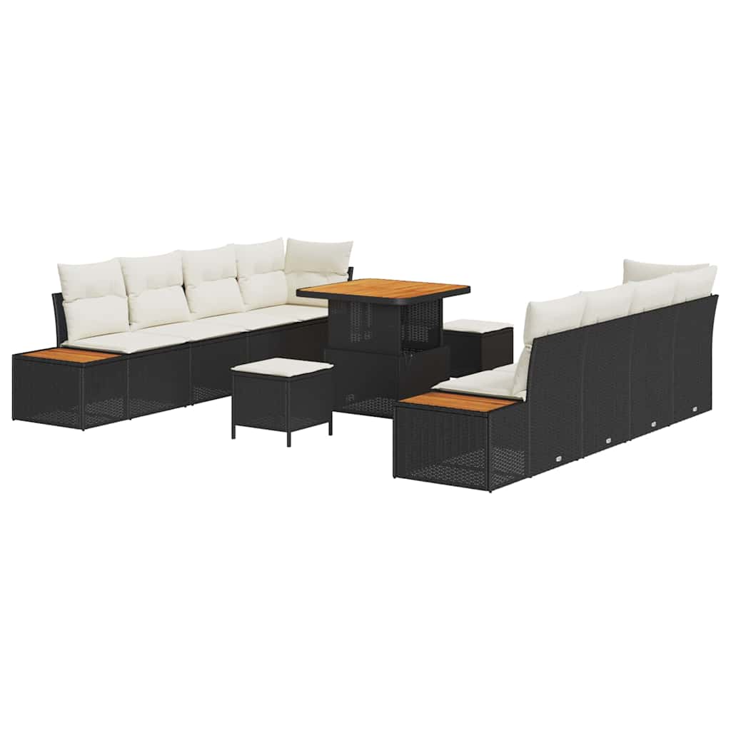 Gartensofa-set mit Kissen 11 pcs Schwarz Poly Rattan
