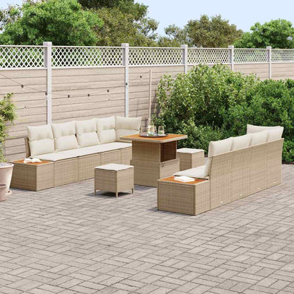 Gartensofa-set mit Kissen mit Speicher 11 pcs Beige Poly Rattan