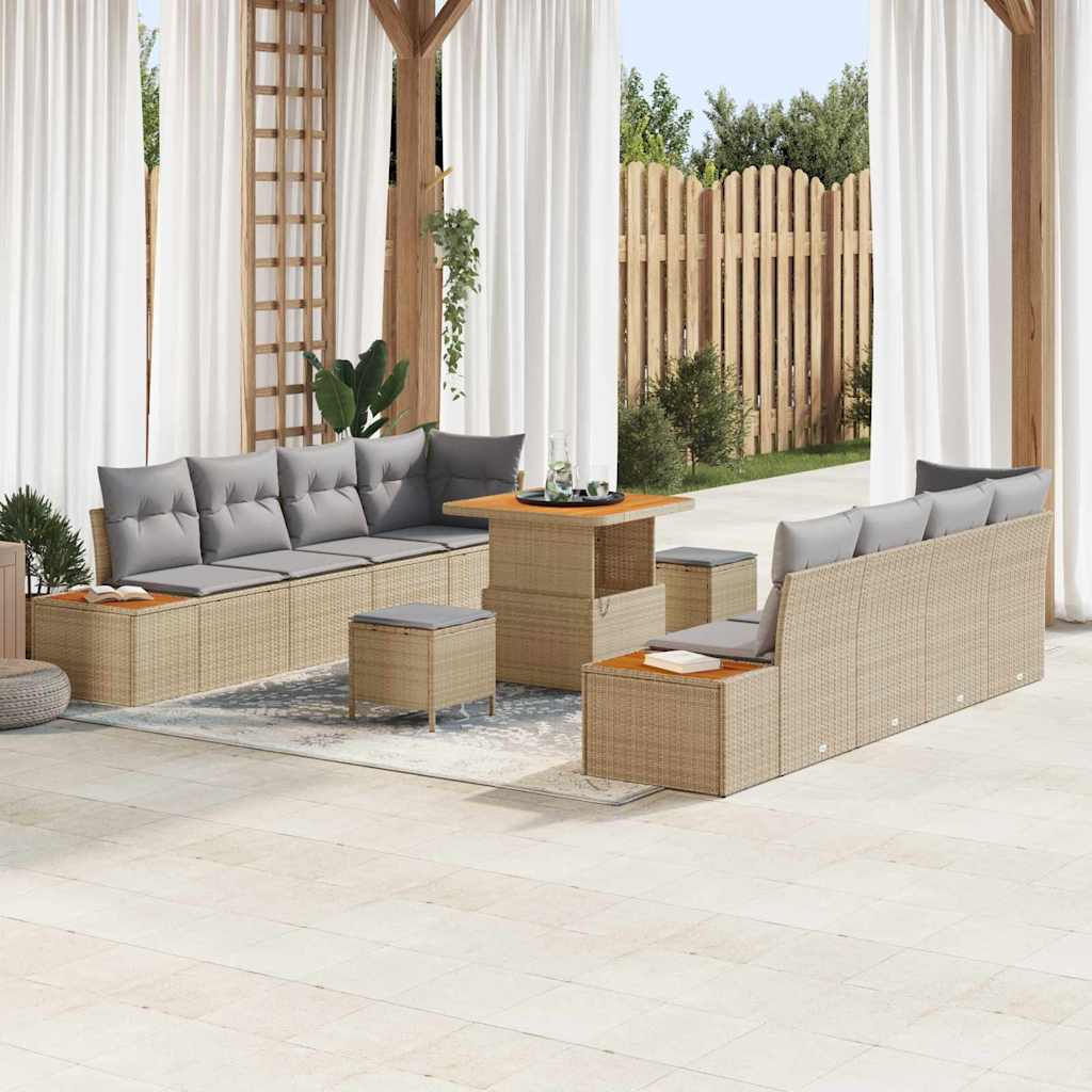 vidaXL Salon de jardin avec coussins et espace de rangement 11 pcs Beige Résine tressée