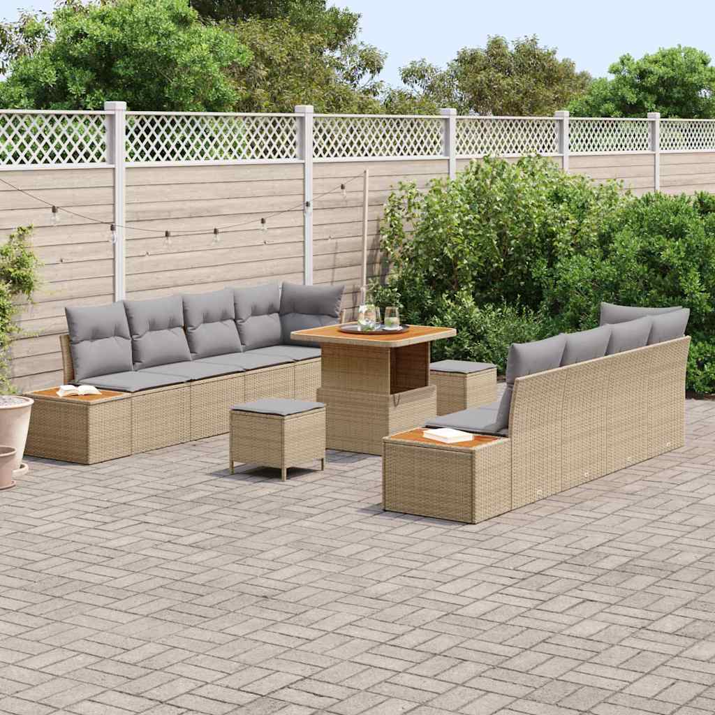 vidaXL Salon de jardin avec coussins et espace de rangement 11 pcs Beige Résine tressée