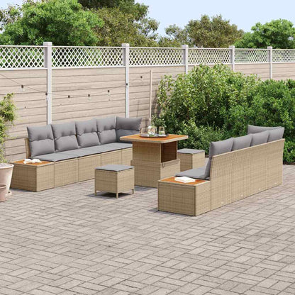 vidaXL Salon de jardin avec coussins et espace de rangement 11 pcs Beige Résine tressée
