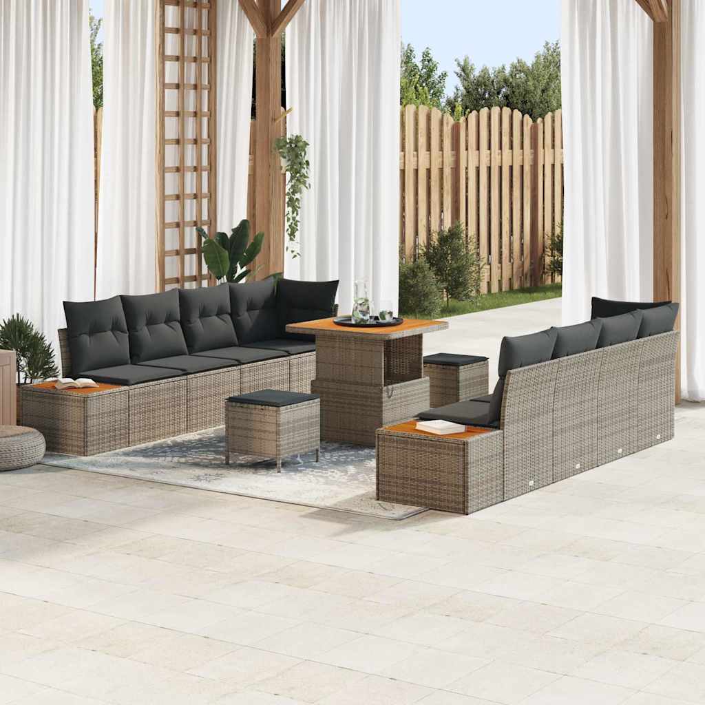 vidaXL Gartensofa-set mit Kissen mit Speicher 11 pcs Grau Poly Rattan
