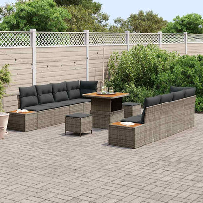 vidaXL Gartensofa-set mit Kissen mit Speicher 11 pcs Grau Poly Rattan