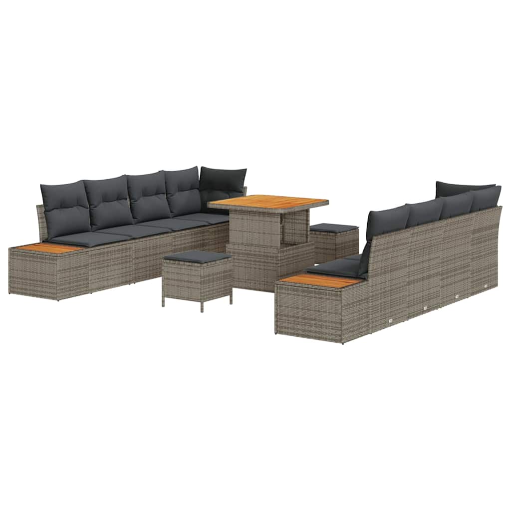 vidaXL Gartensofa-set mit Kissen mit Speicher 11 pcs Grau Poly Rattan