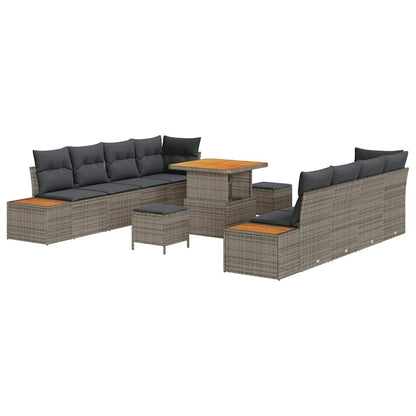 vidaXL Gartensofa-set mit Kissen mit Speicher 11 pcs Grau Poly Rattan